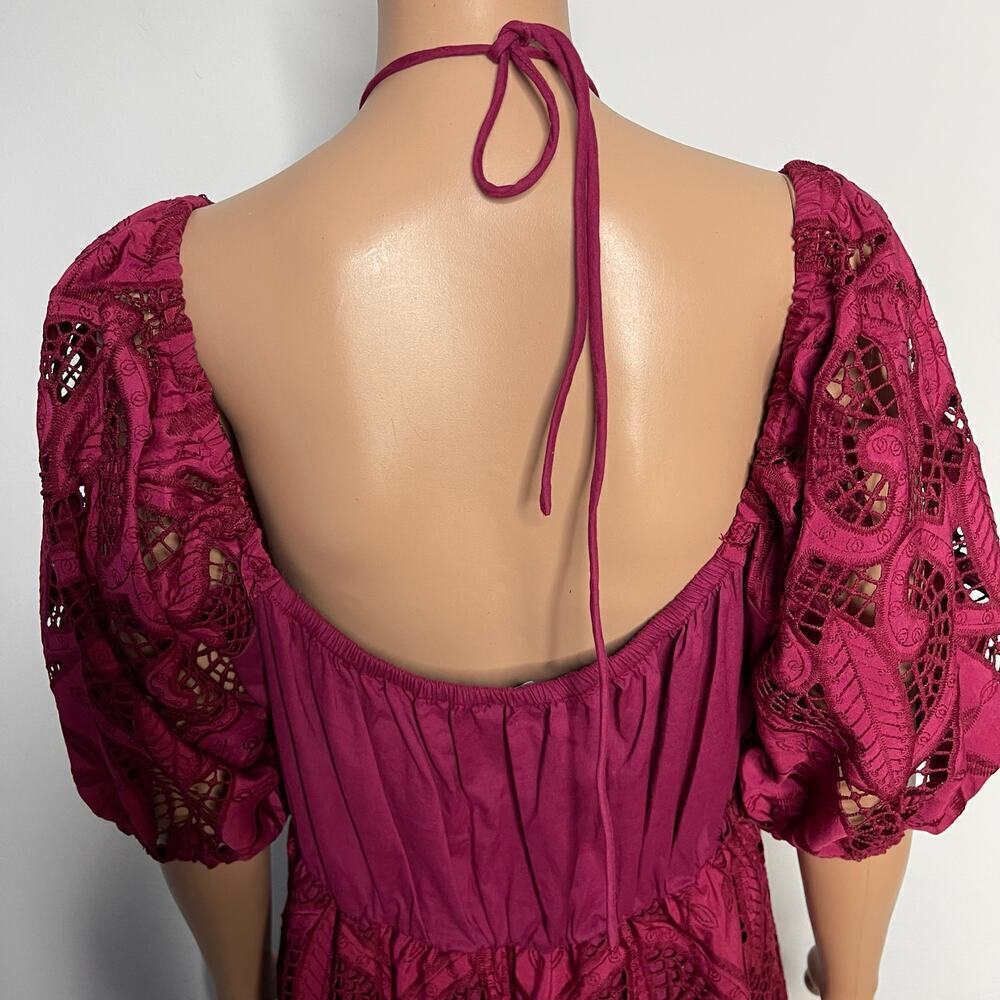 June + Vie Women's Plus Eyelet Sleeve Embroidered Peasant Dress 14/16 Rumba Red - Picture 7 of 12